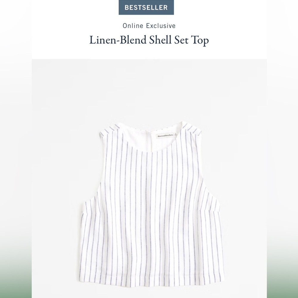Abercrombie & Fitch - white linen blend tank top with denim blue vertical stripe